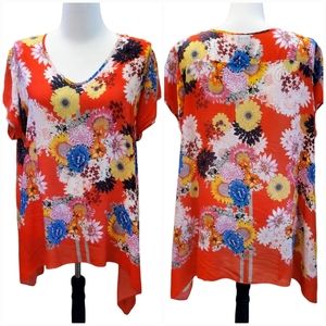 JOHNNY WAS RED/FLORAL ELOISE TOP/TUNIC, SIZE XL/XXL